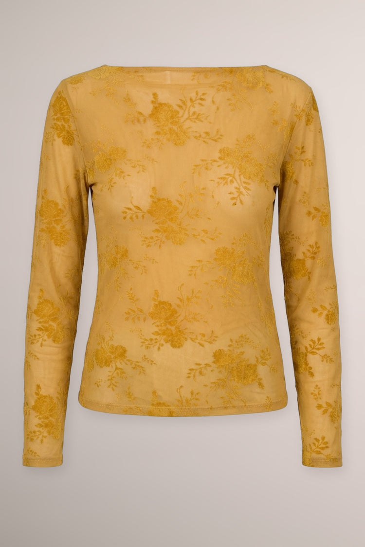 Top in tulle dévoré floreale giallo