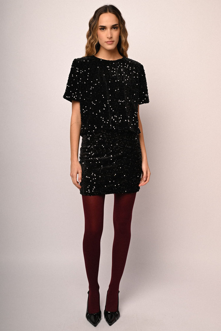 T-shirt in ciniglia con paillettes