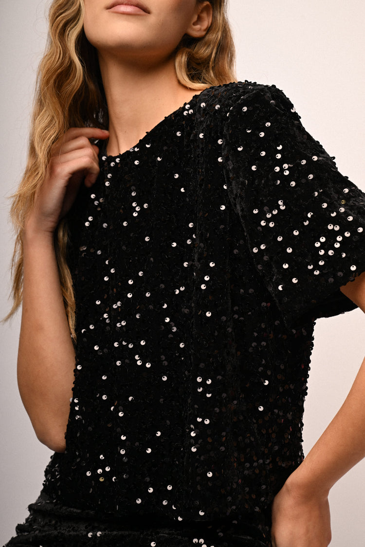 T-shirt in ciniglia con paillettes