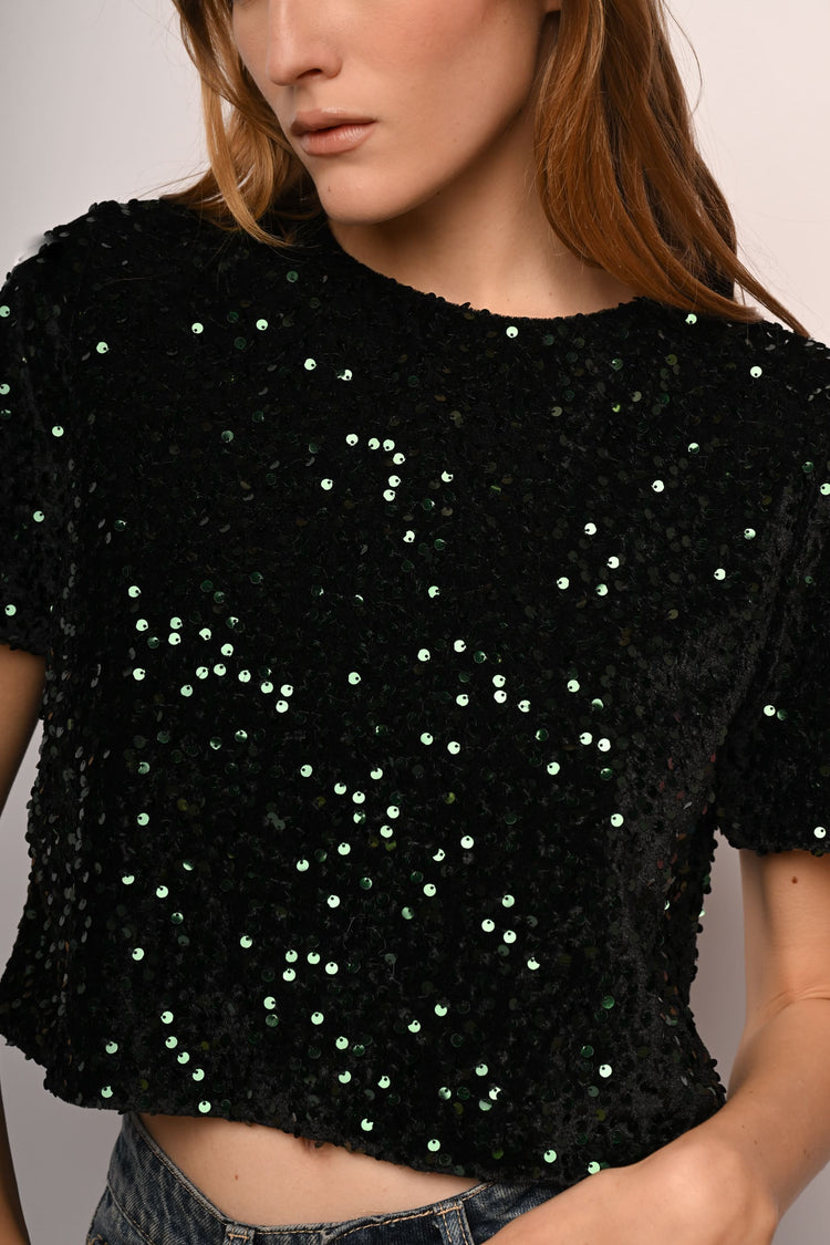 T-shirt in ciniglia con paillettes