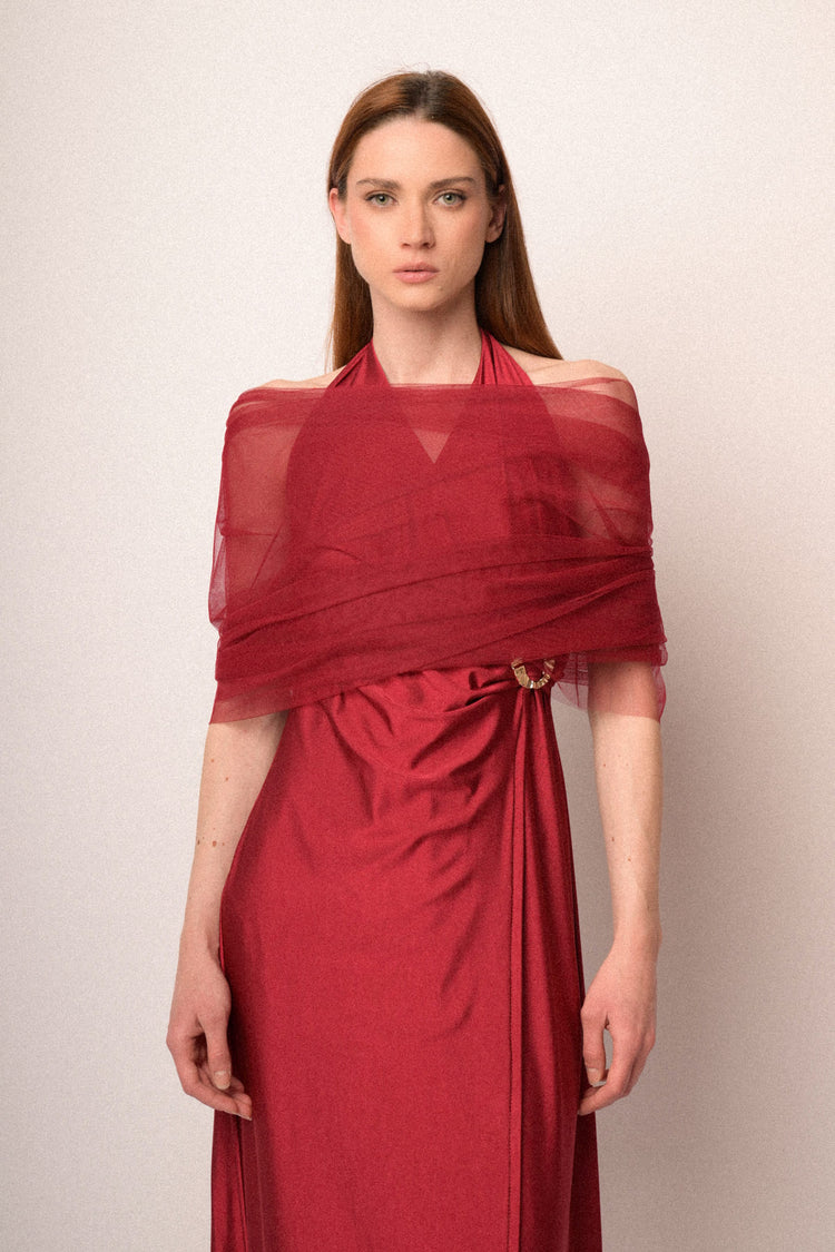 Coprispalle in tulle fucsia con fibbia oro