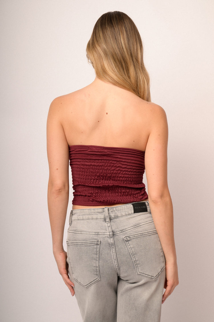 Top a bustier in tulle bordeaux