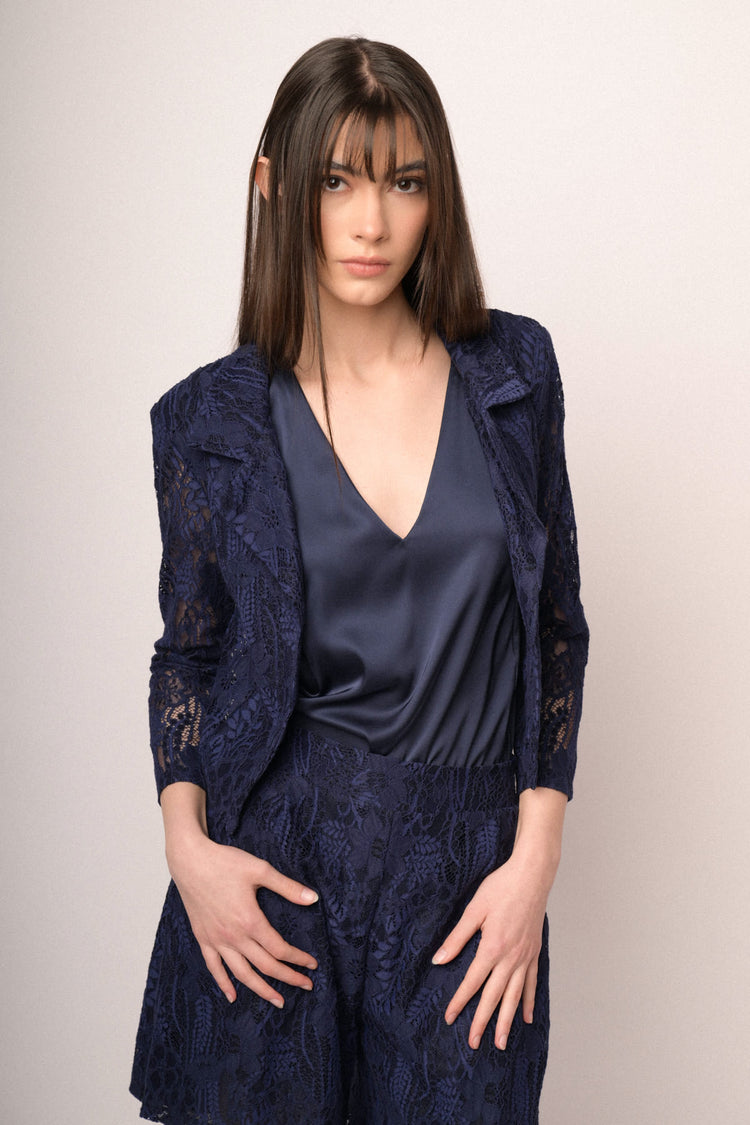 Blazer in pizzo misto cotone blu
