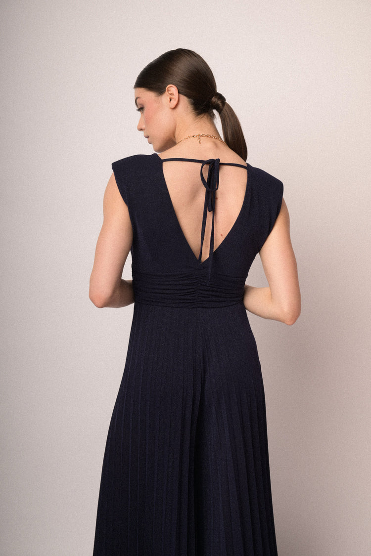 Tuta in plissé lurex blu