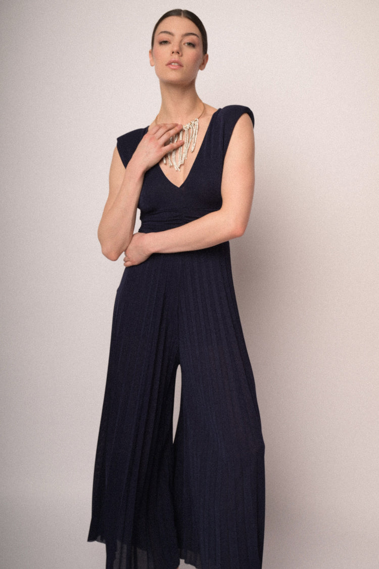 Tuta in plissé lurex blu