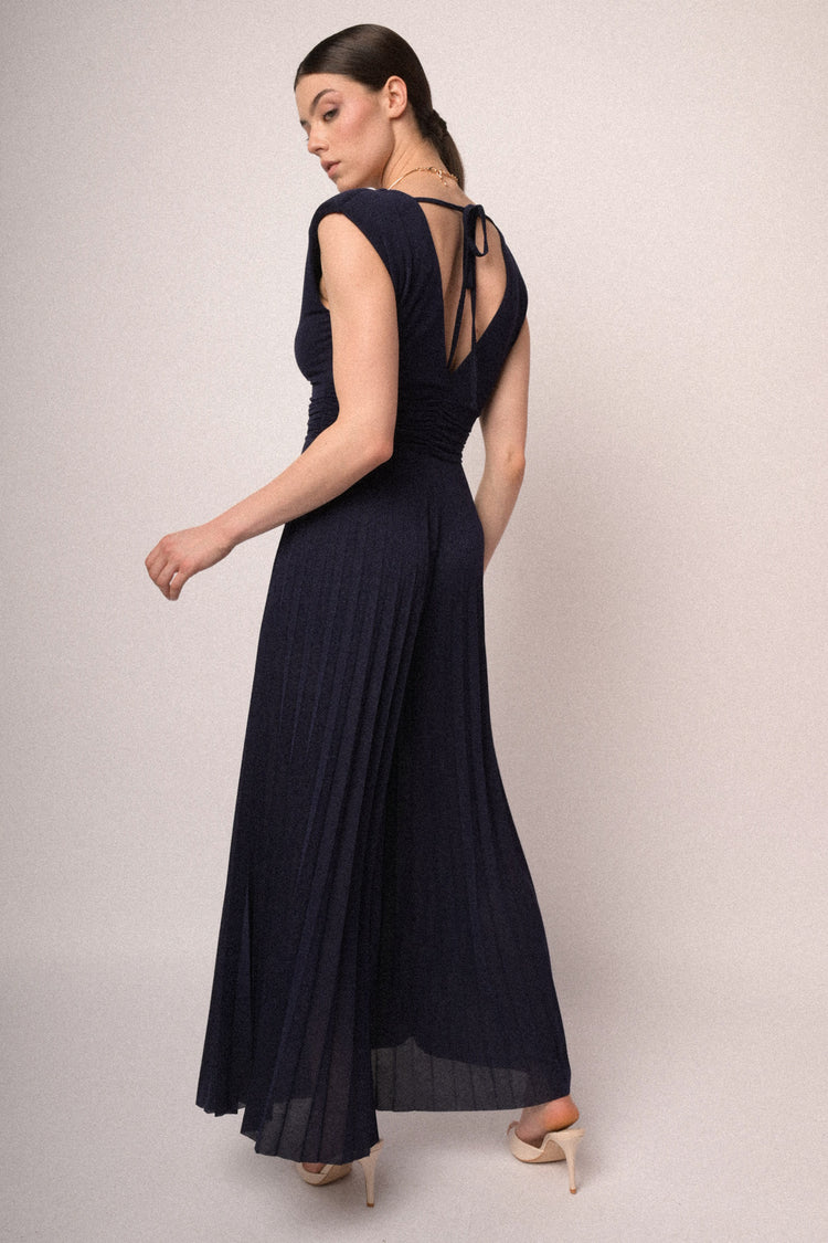 Tuta in plissé lurex blu