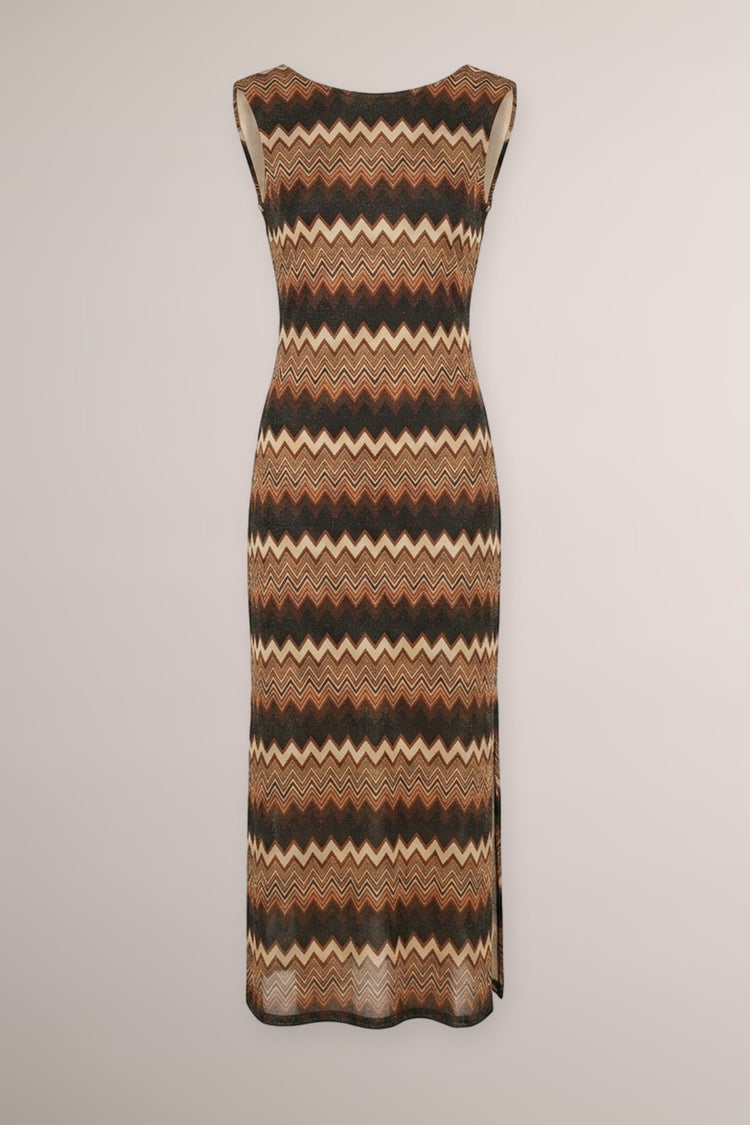Abito lungo in maglia lurex zig-zag multicolor