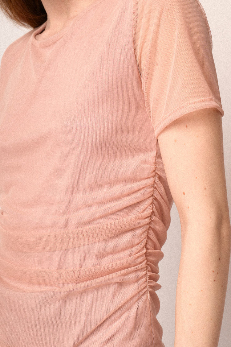 T-shirt in tulle drappeggiato rosa
