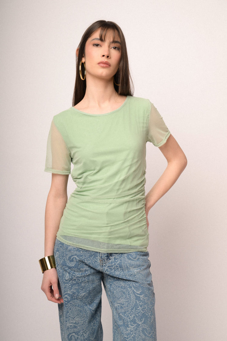T-shirt a doppio strato in tulle verde mela