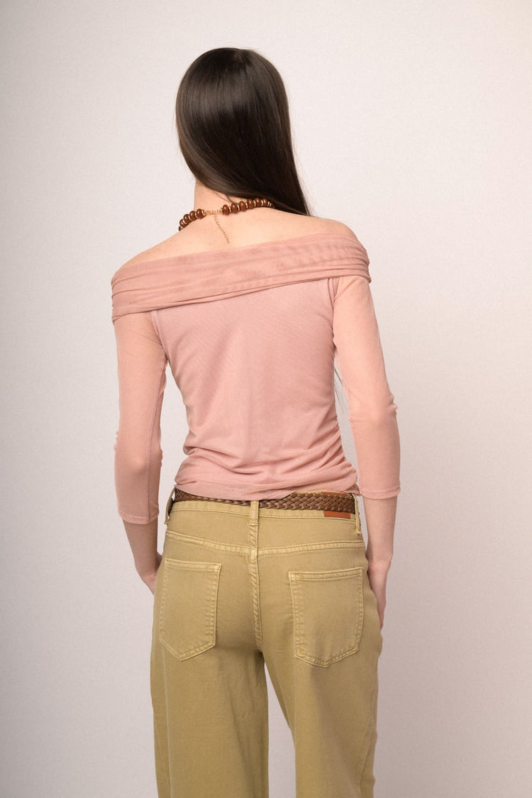 Top a doppio strato in tulle rosa
