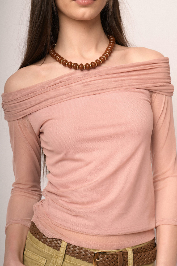Top a doppio strato in tulle rosa