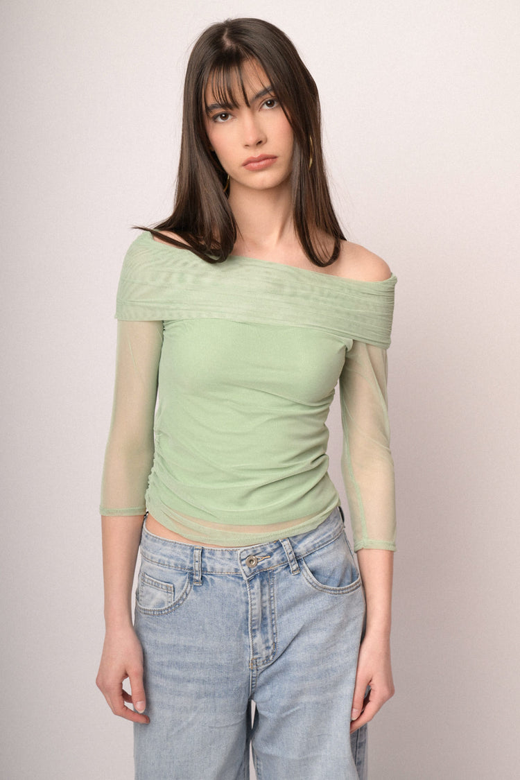 Top a doppio strato in tulle verde mela