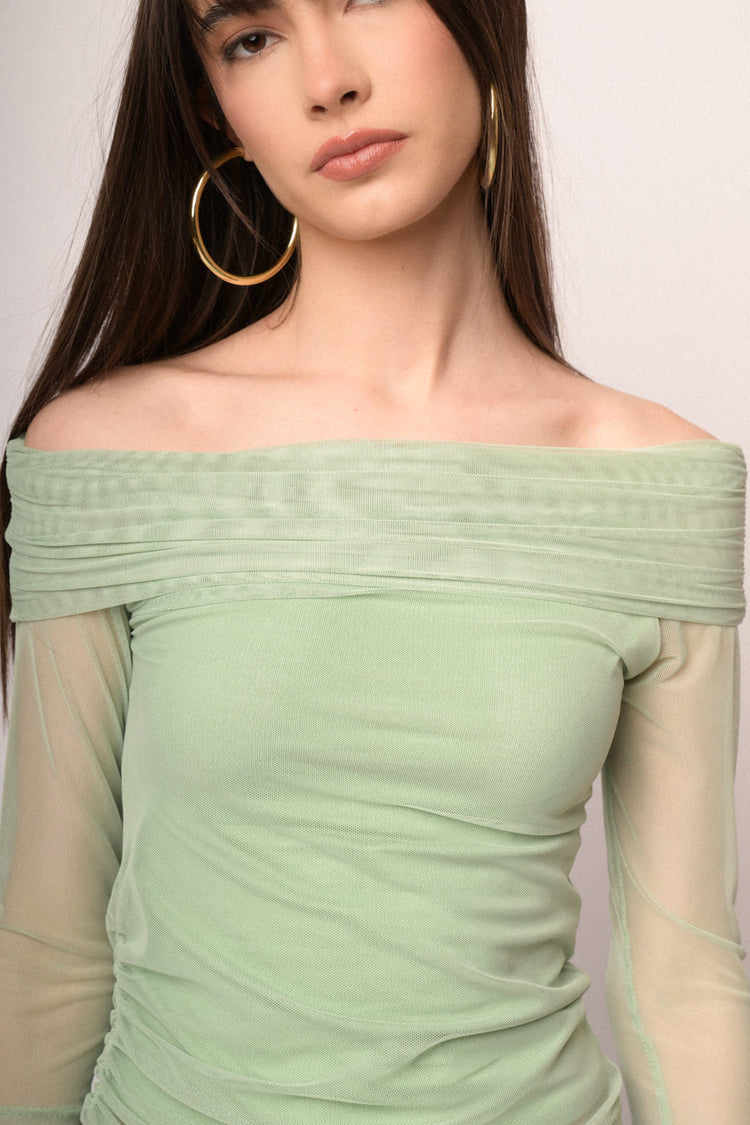 Top a doppio strato in tulle verde mela