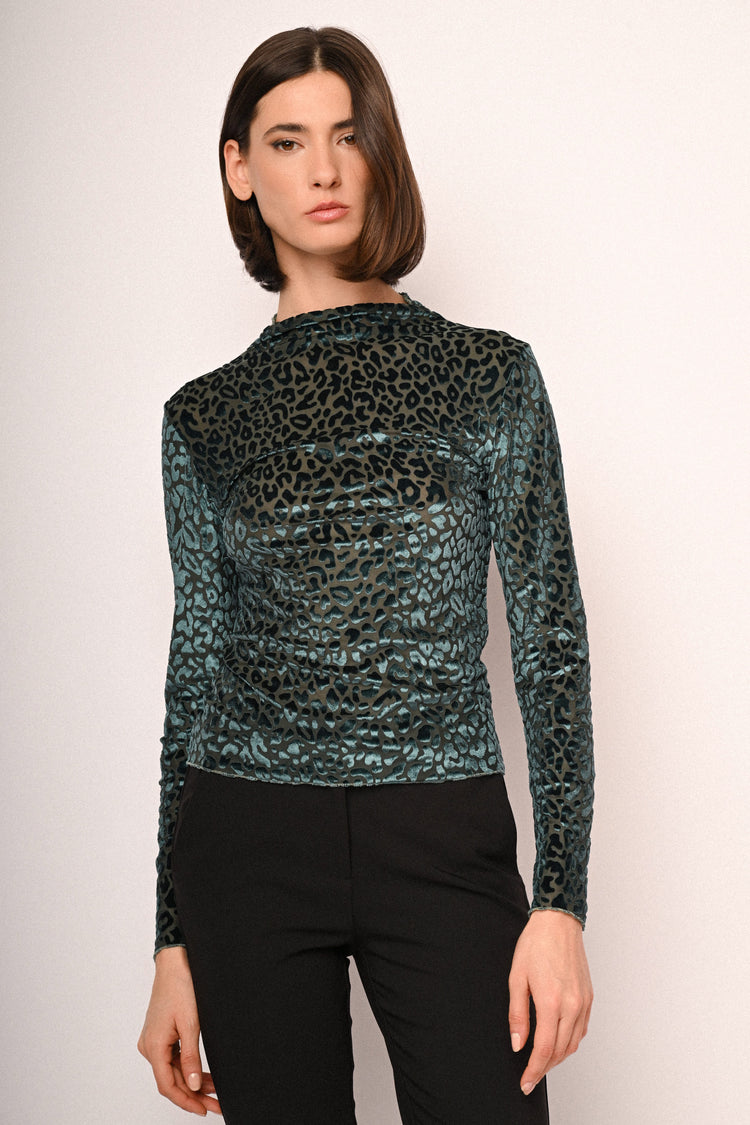 Top in velluto dévoré leopardato