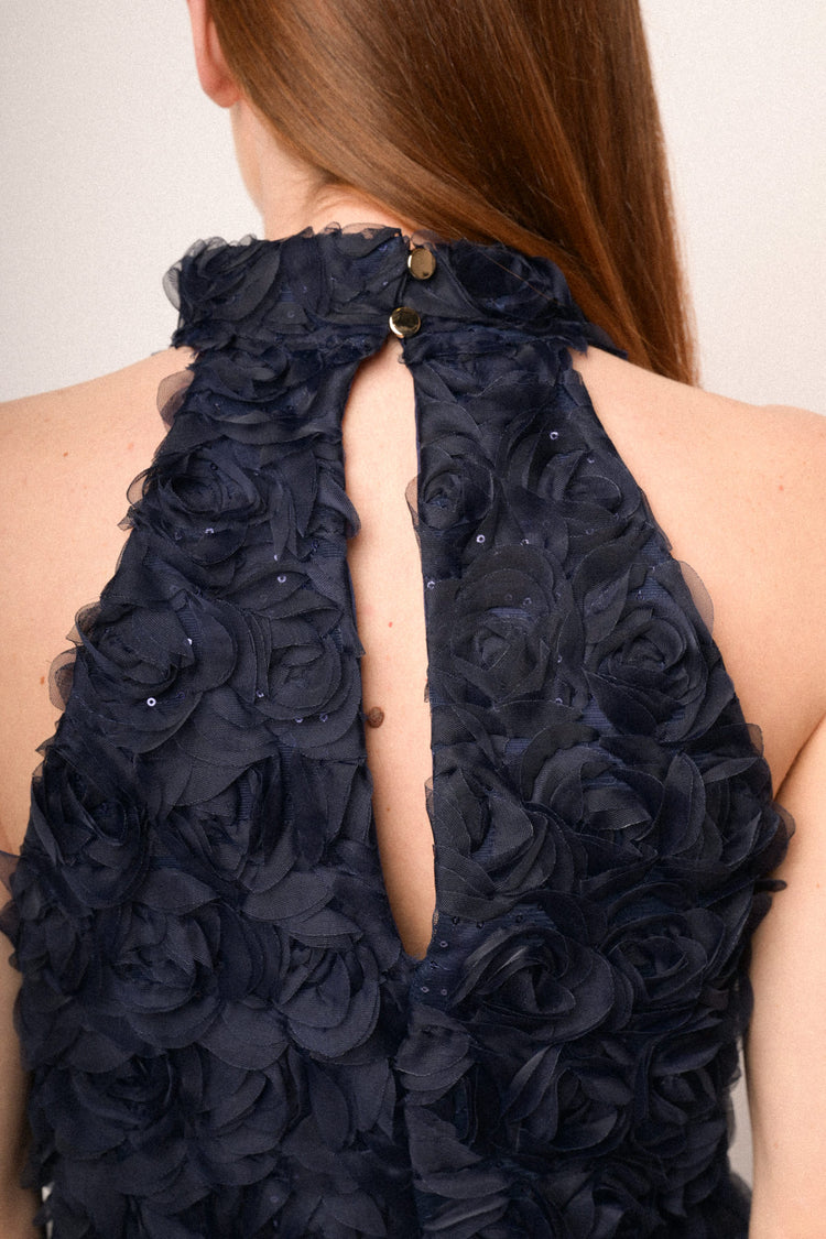Top halter con rose 3D blu