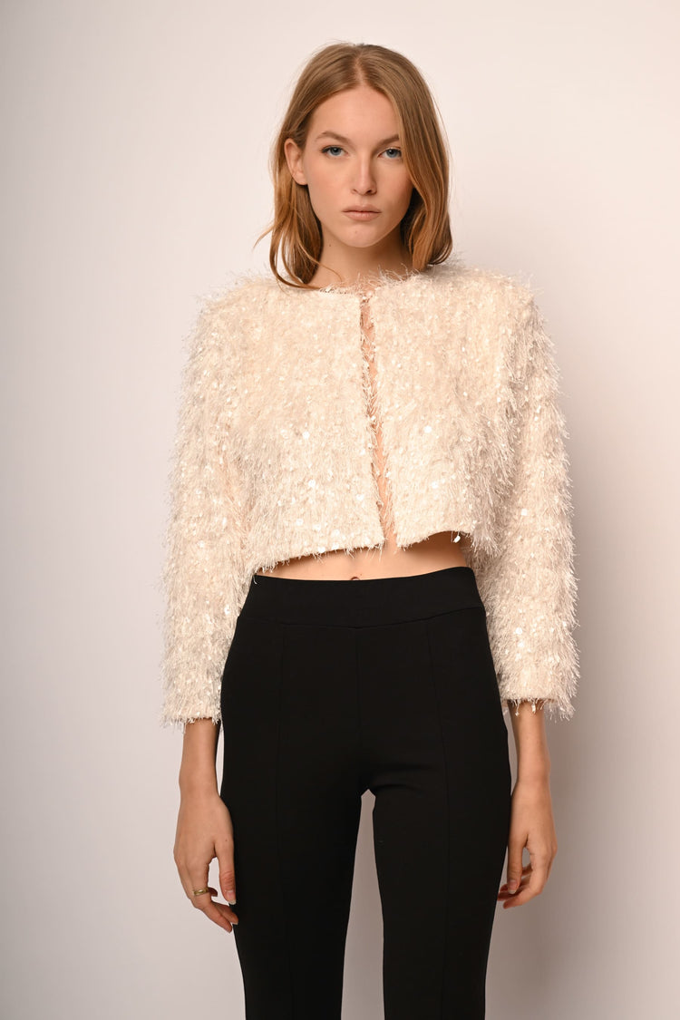 Giacca crop hairy con paillettes