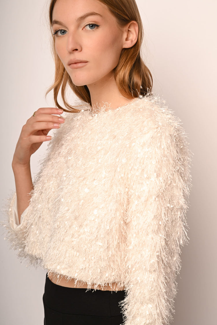Giacca crop hairy con paillettes