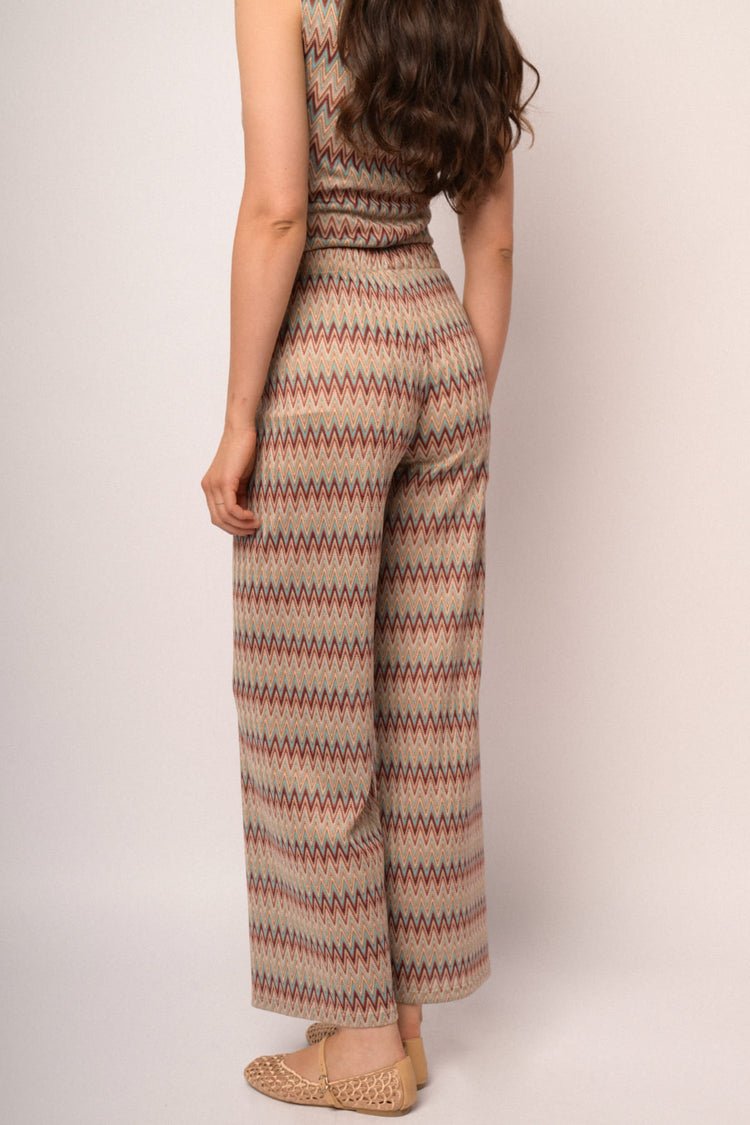Pantaloni palazzo multicolor a motivo zig-zag