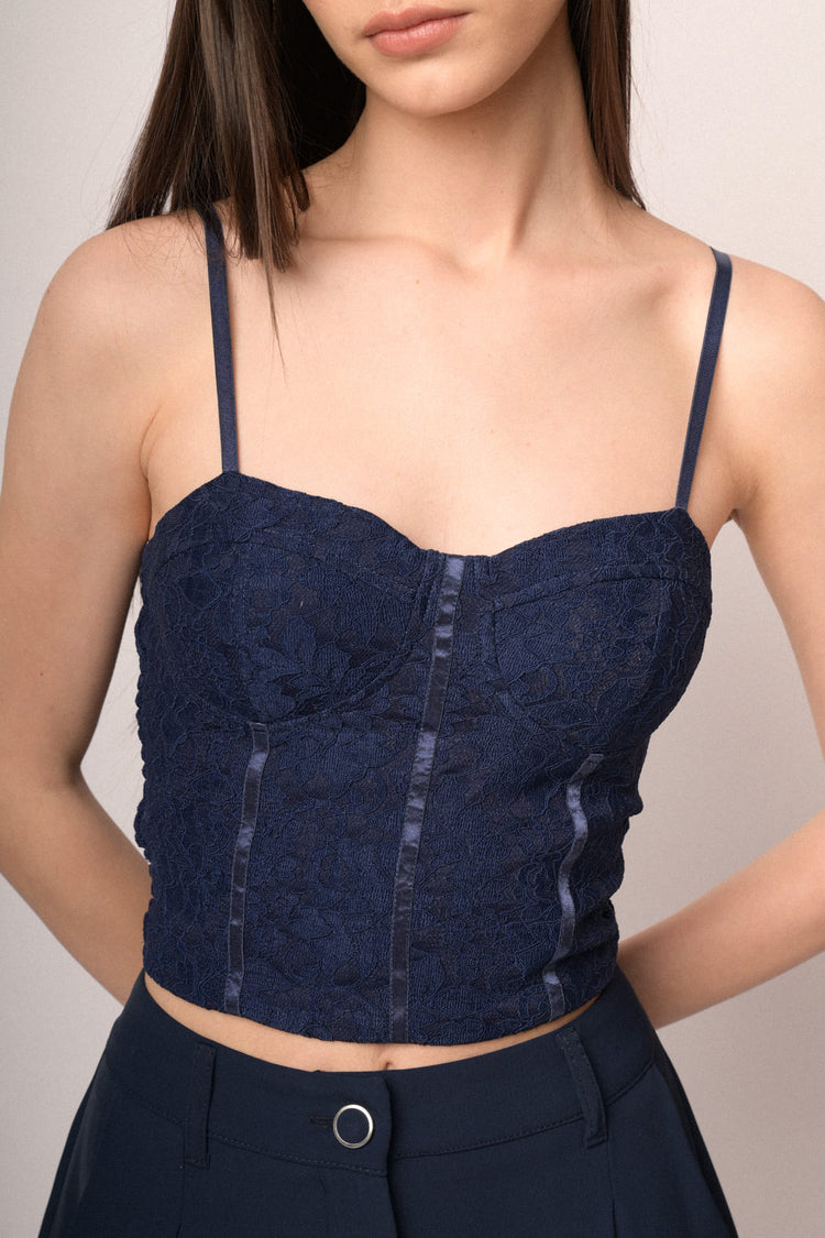 Top a bustier in pizzo blu
