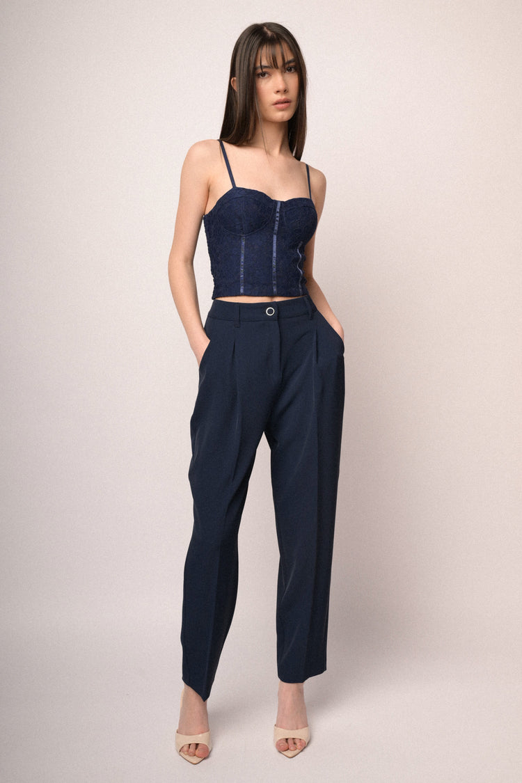 Top a bustier in pizzo blu