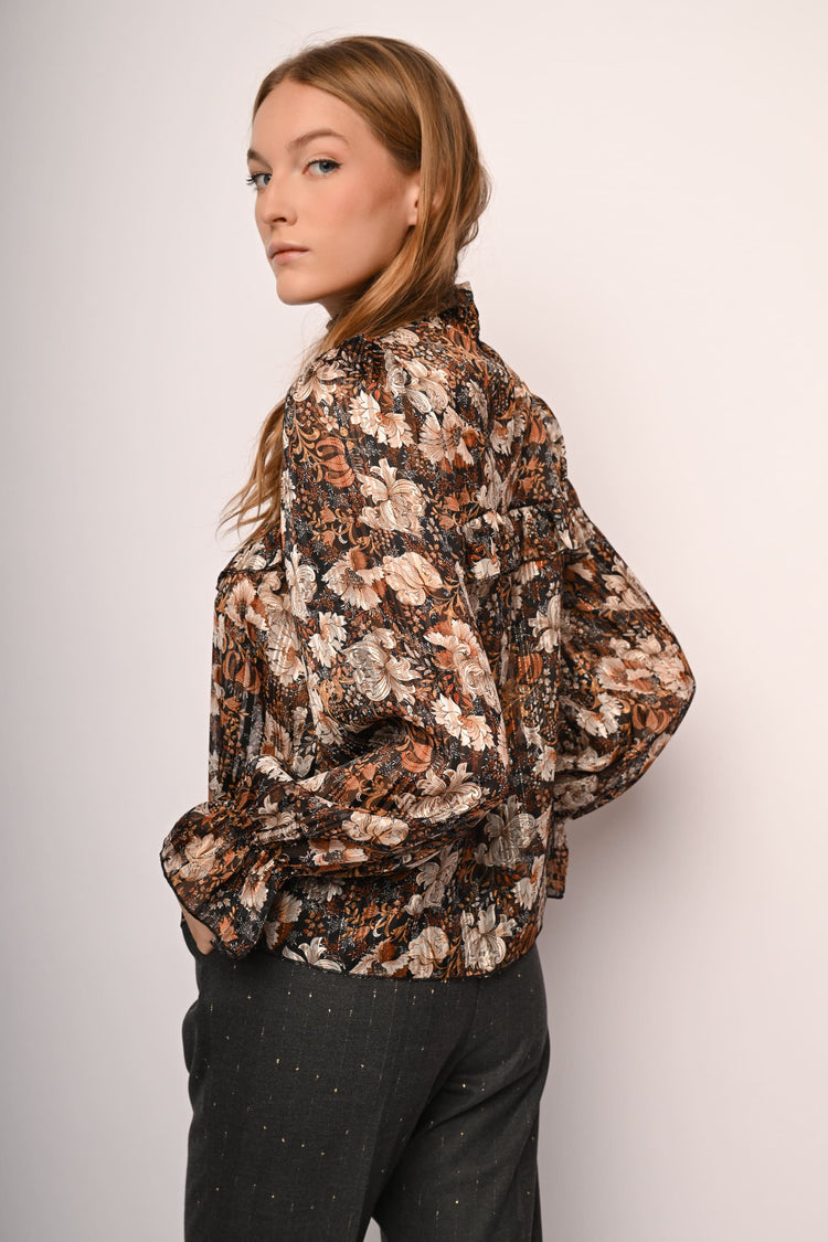 Blusa a stampa floreale con rouches
