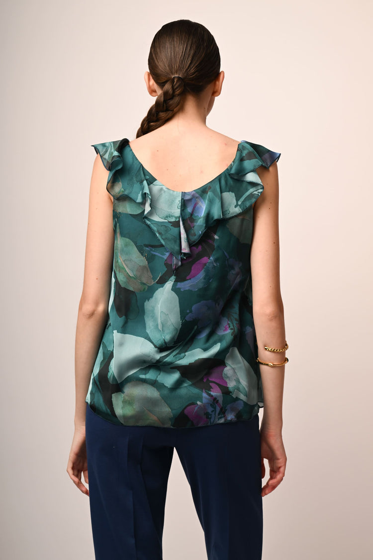 Top a stampa floreale con volants