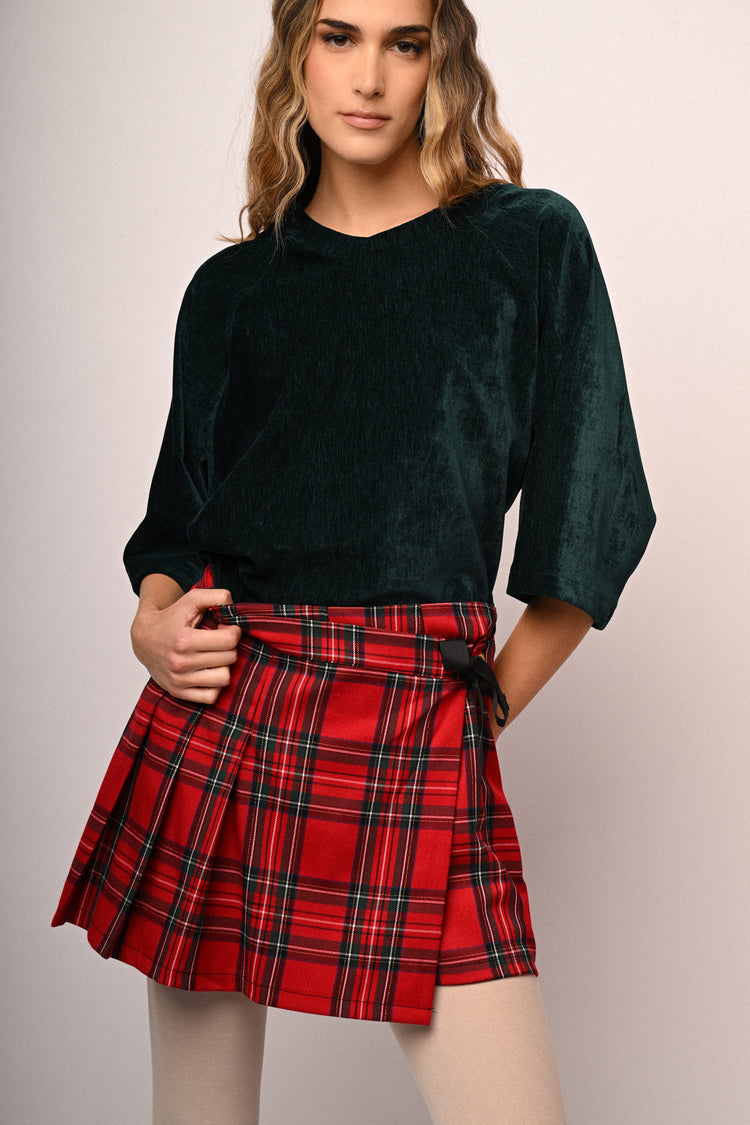 Skort con motivo scozzese e fiocco