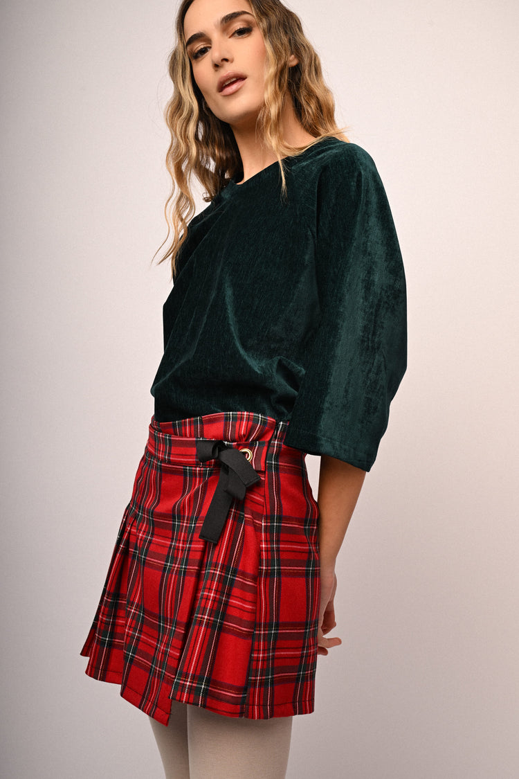 Skort con motivo scozzese e fiocco