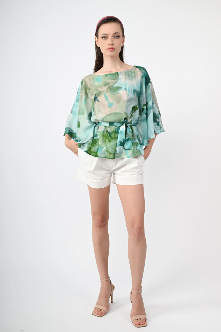 Blusa a stampa floreale con cintura