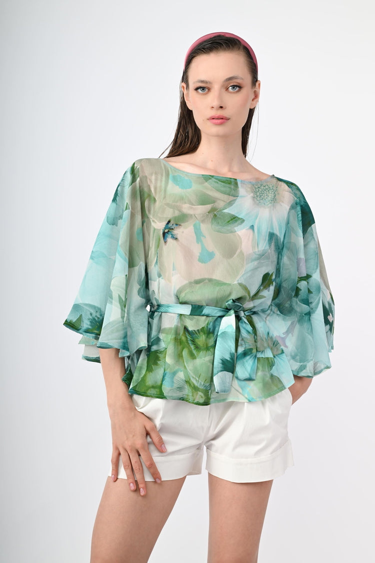 Blusa a stampa floreale con cintura