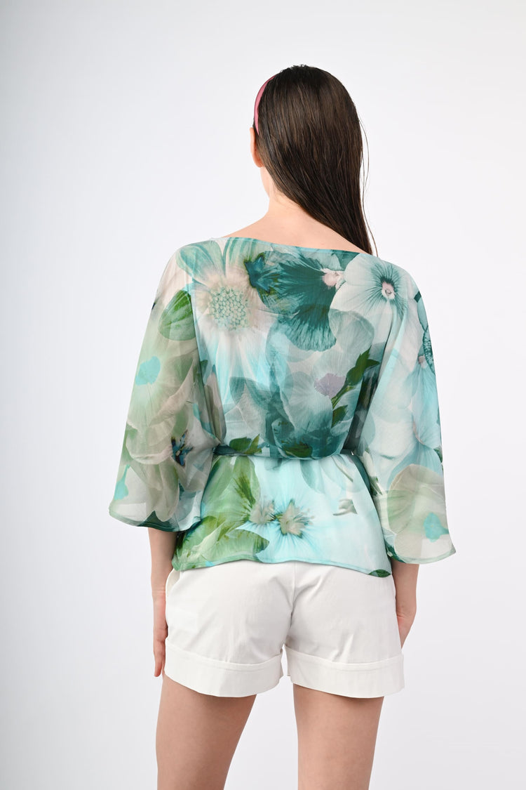 Blusa a stampa floreale con cintura