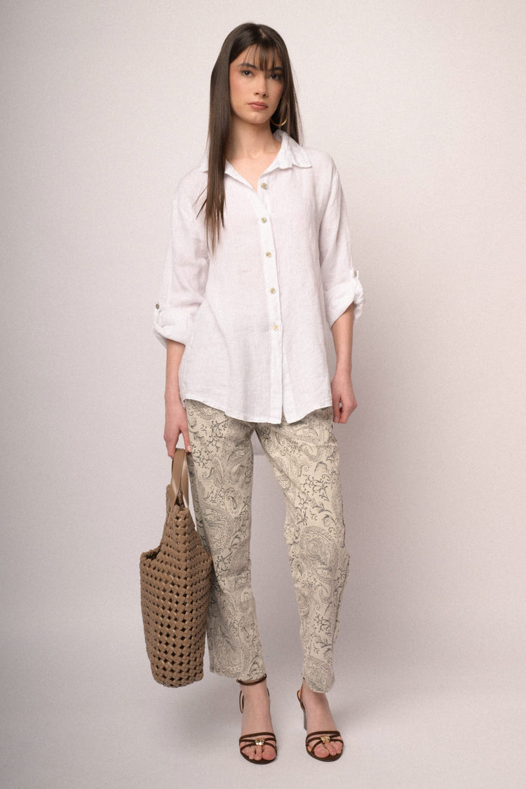 Camicia oversize in lino bianco