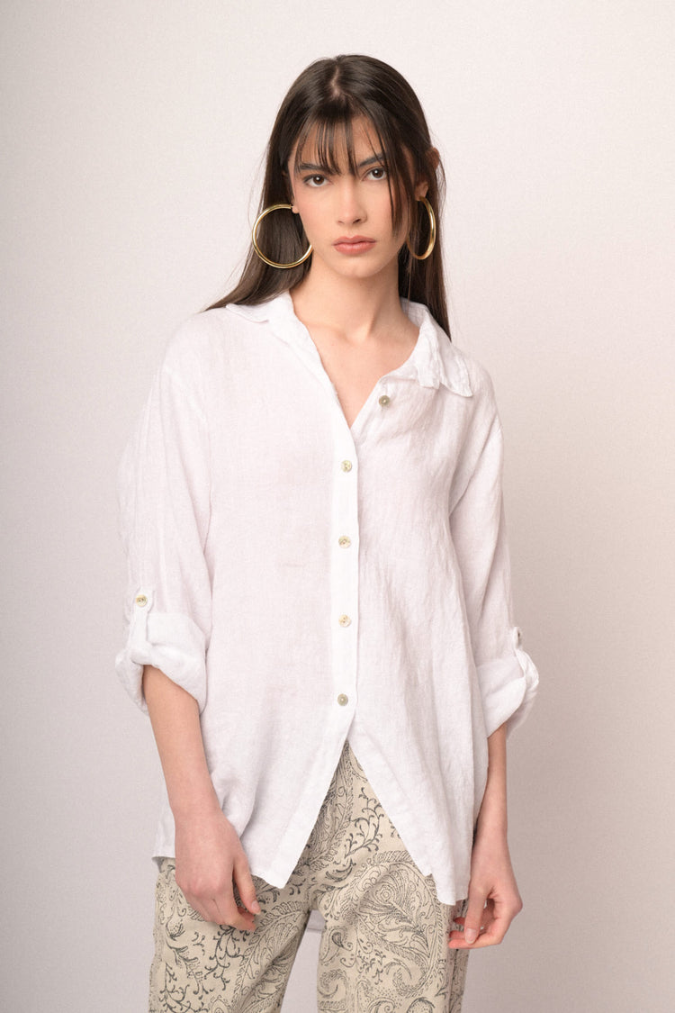 Camicia oversize in lino bianco