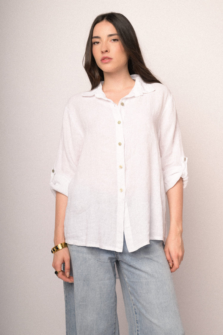 Camicia oversize in lino bianco