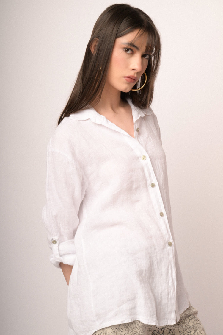 Camicia oversize in lino bianco
