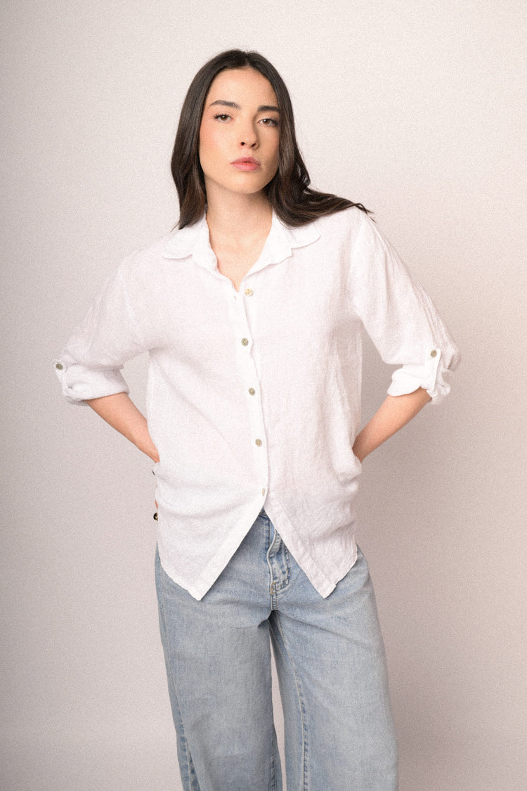 Camicia oversize in lino bianco