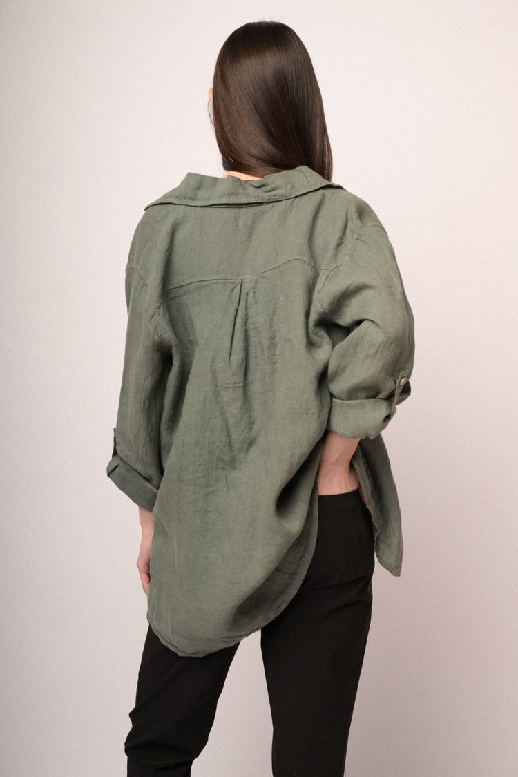 Camicia oversize in lino verde