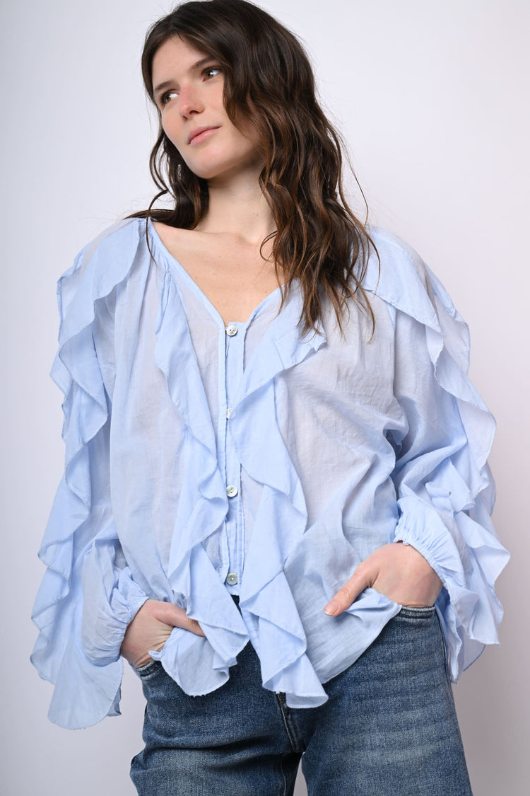 Camicia in mussola di cotone con volants