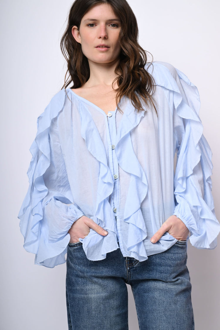 Camicia in mussola di cotone con volants