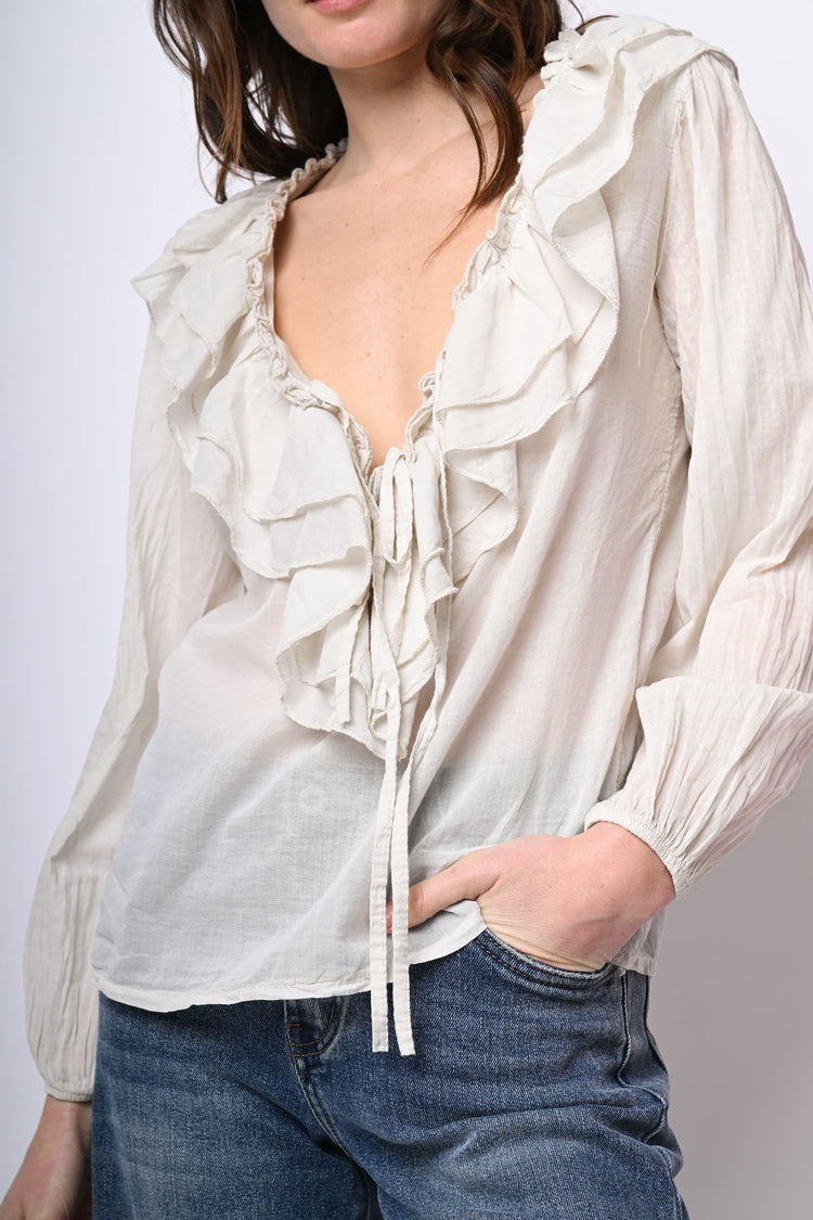 Camicia in mussola di cotone con volants