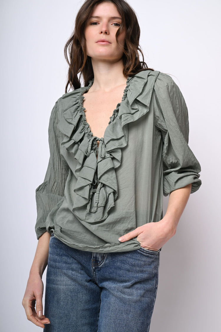 Camicia in mussola di cotone con volants