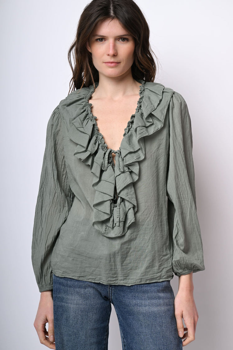 Camicia in mussola di cotone con volants