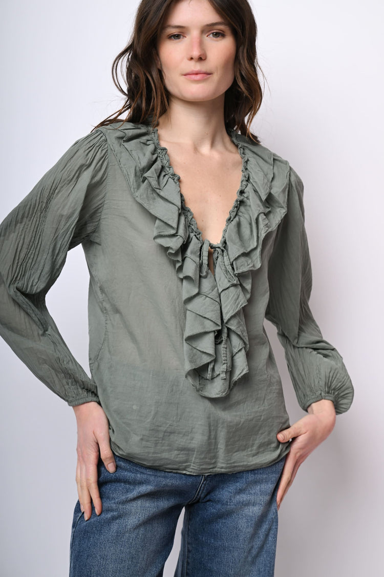 Camicia in mussola di cotone con volants