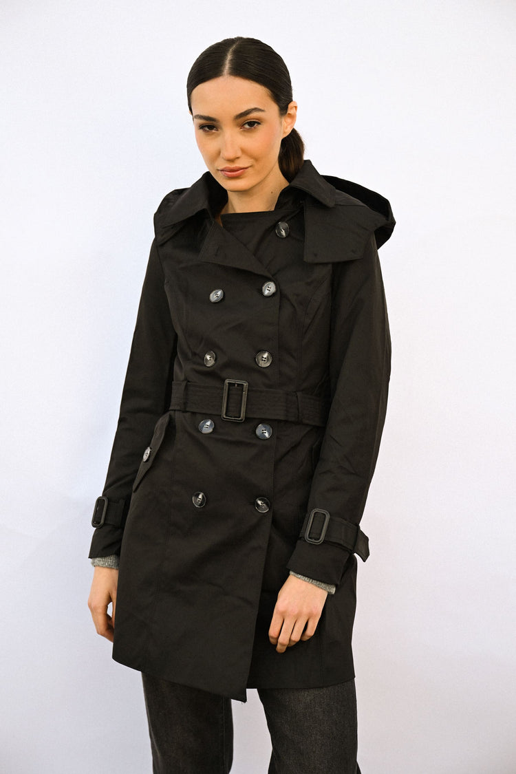 Trench doppiopetto con cappuccio