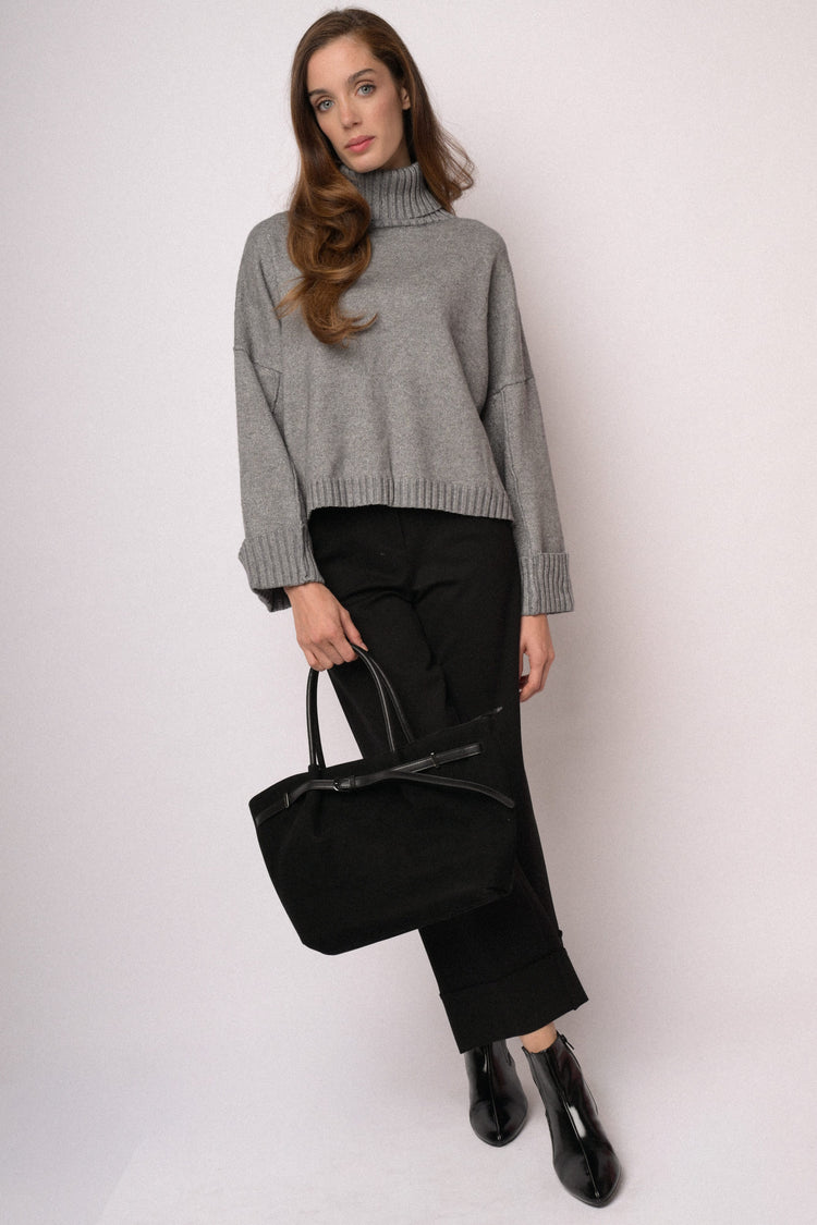 Maglia lurex a collo alto grigia