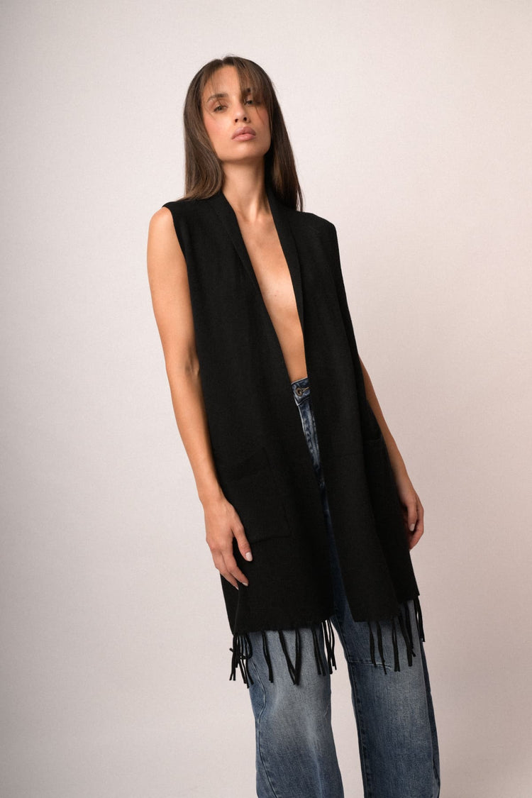 Gilet lungo con frange