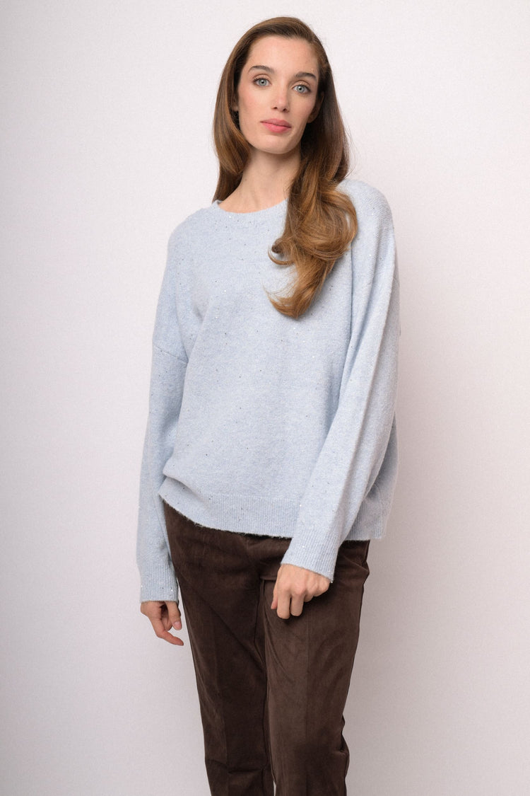 Maglia over con paillettes azzurra polvere