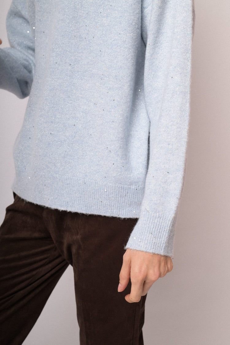 Maglia over con paillettes azzurra polvere