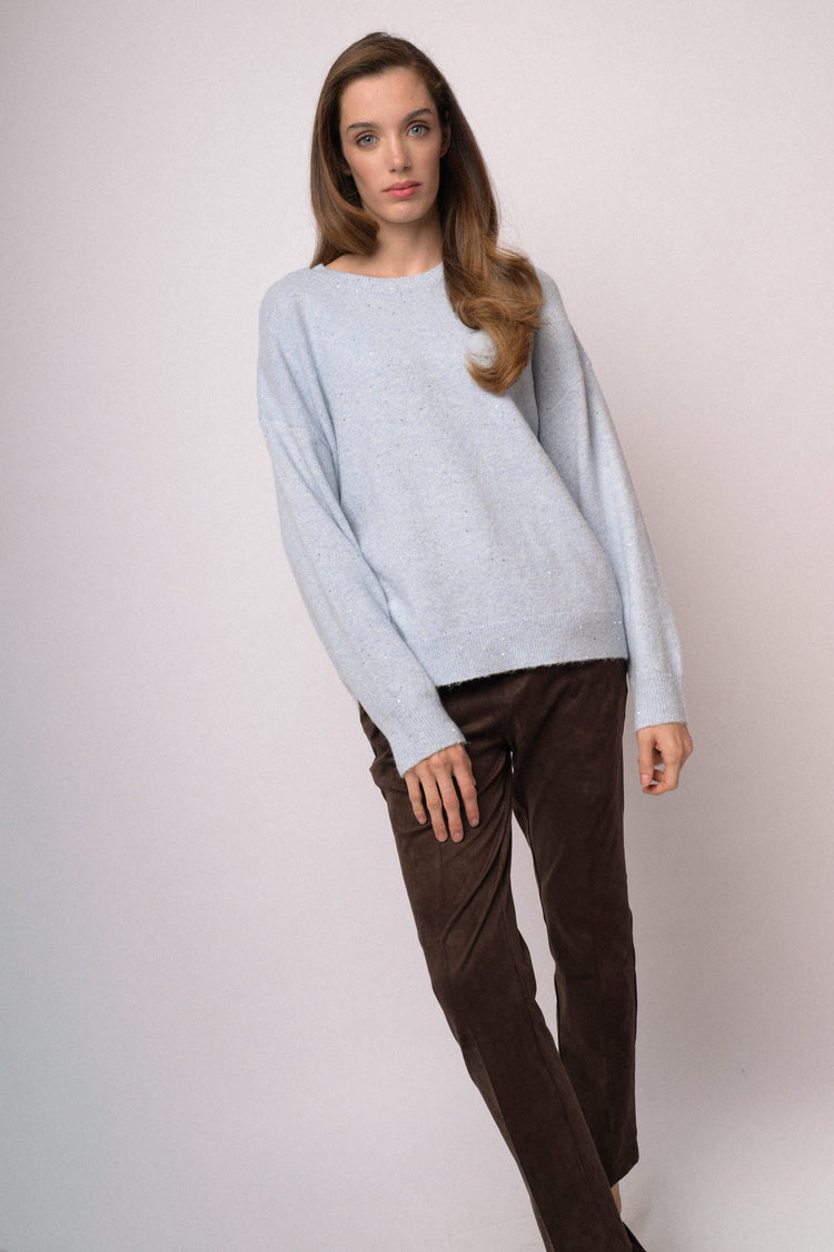 Maglia over con paillettes azzurra polvere