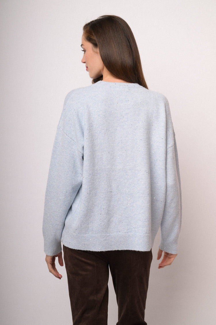 Maglia over con paillettes azzurra polvere